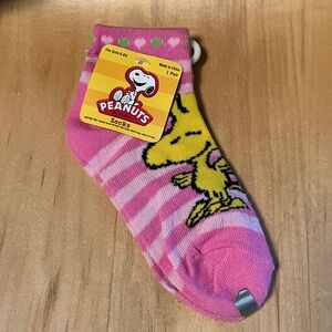 Peanuts Pink Striped Socks with Woodstock Fits sizes 6-8.5